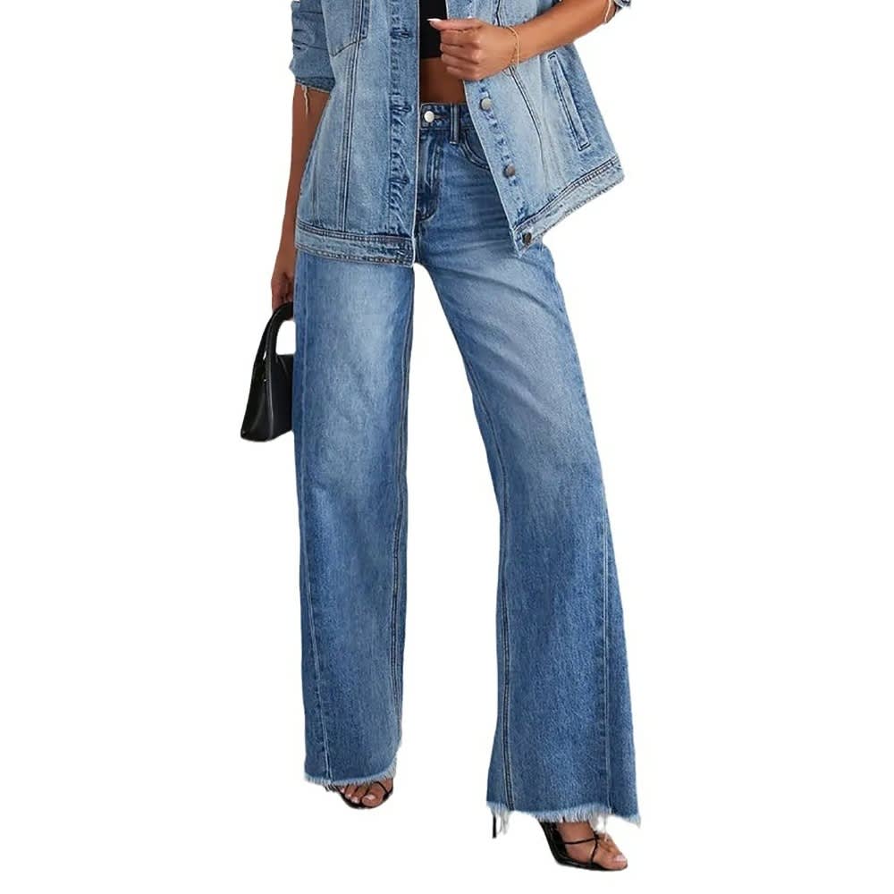 2024 New High Waisted Y2k Straight Denim Pants for Women, Korean Fashion Wide Leg Trousers